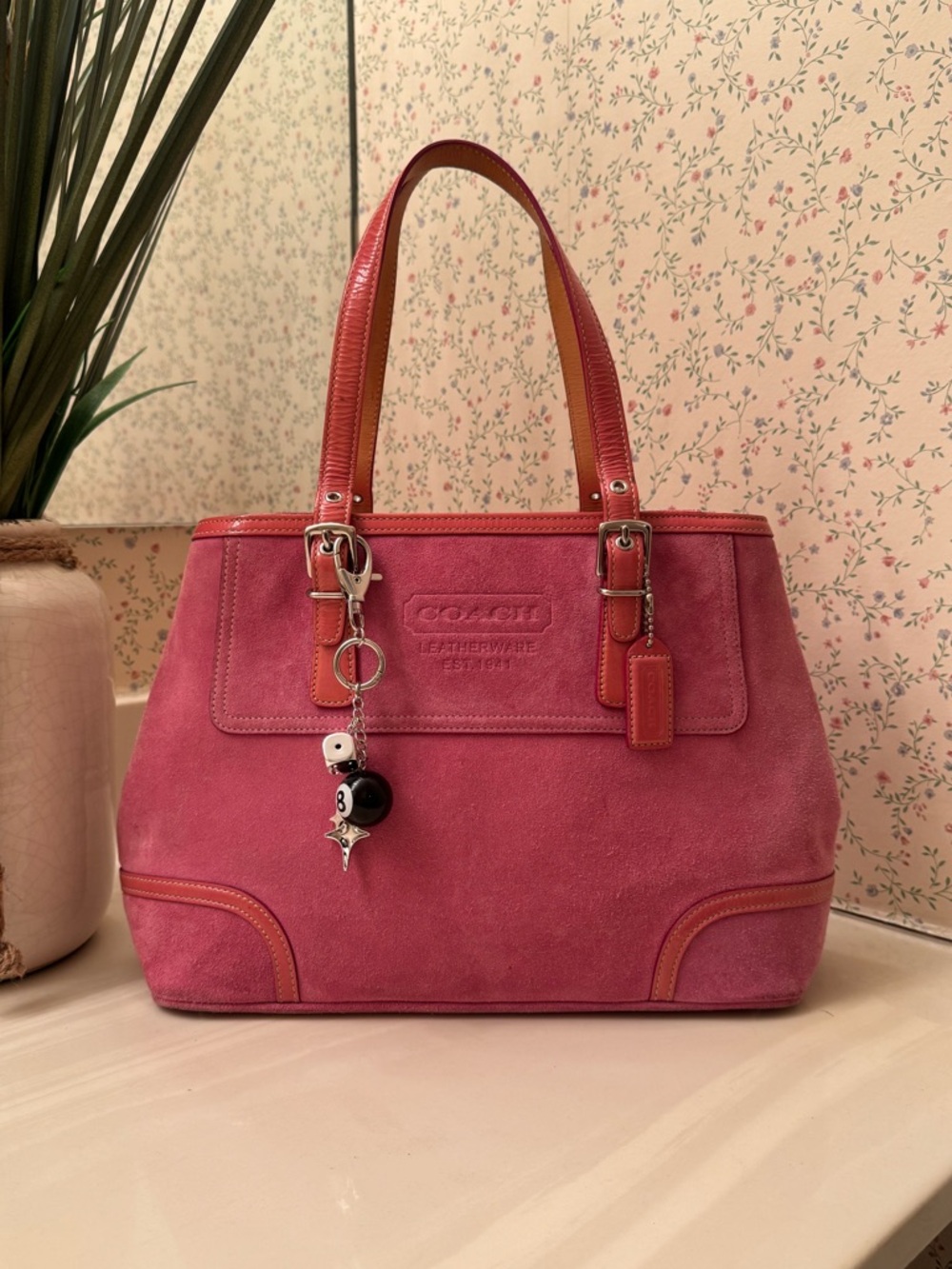 Coach Hamptons Pink Suede Carryall Bag